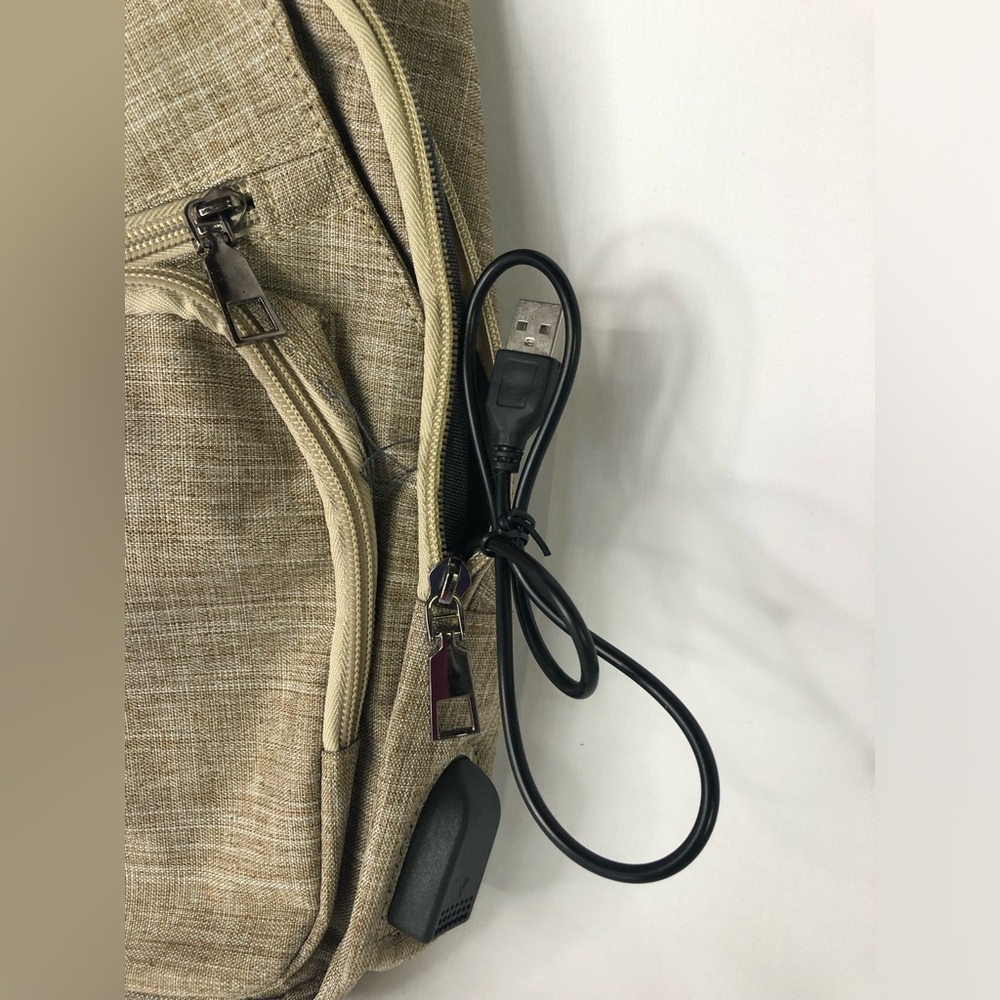 NuPouch Shoulder Sling Bag, NWOT, Tan, Charging Port - Picture 3 of 7